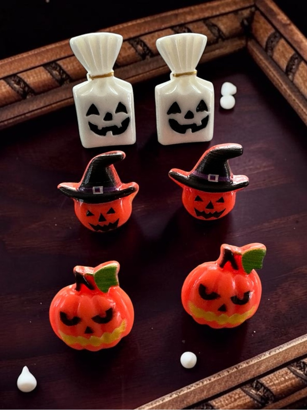 ๐ Candy Bag and Pumpkins Stud Earrings